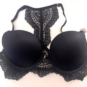 La SENZA Black Beyond Sexy Push Up Bra Black Lace T-Back Size 34C NWT